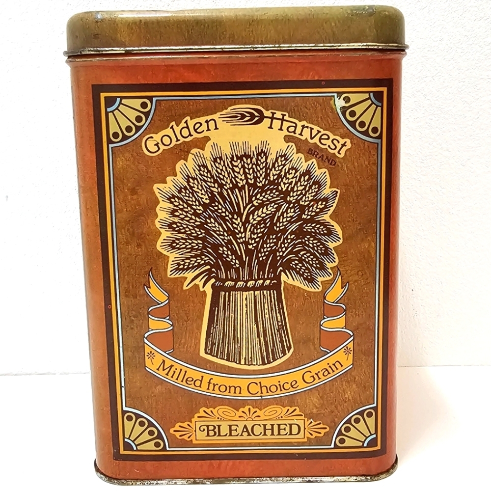 Vintage Golden Harvest Bleached Flour Tin Canister with Lid